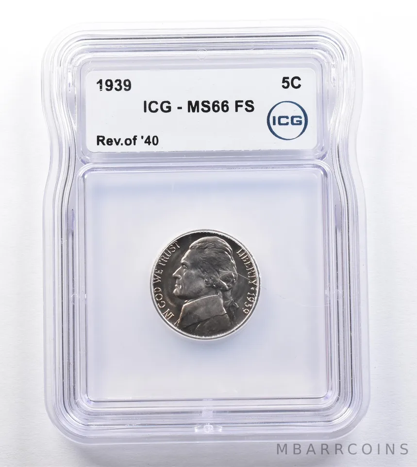 1939 Jefferson Nickel Reverse Of 40 MS66 FS ICG *2040