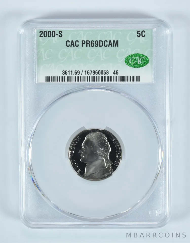 2000-S Jefferson Nickel PR69 DCAM CAC CACg