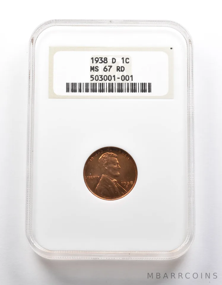 MS67 RD 1938-D Lincoln Wheat Cent NGC a2602