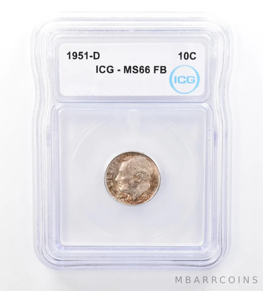 1951-D Roosevelt Dime MS66 FB ICG Beautiful Tone a1632