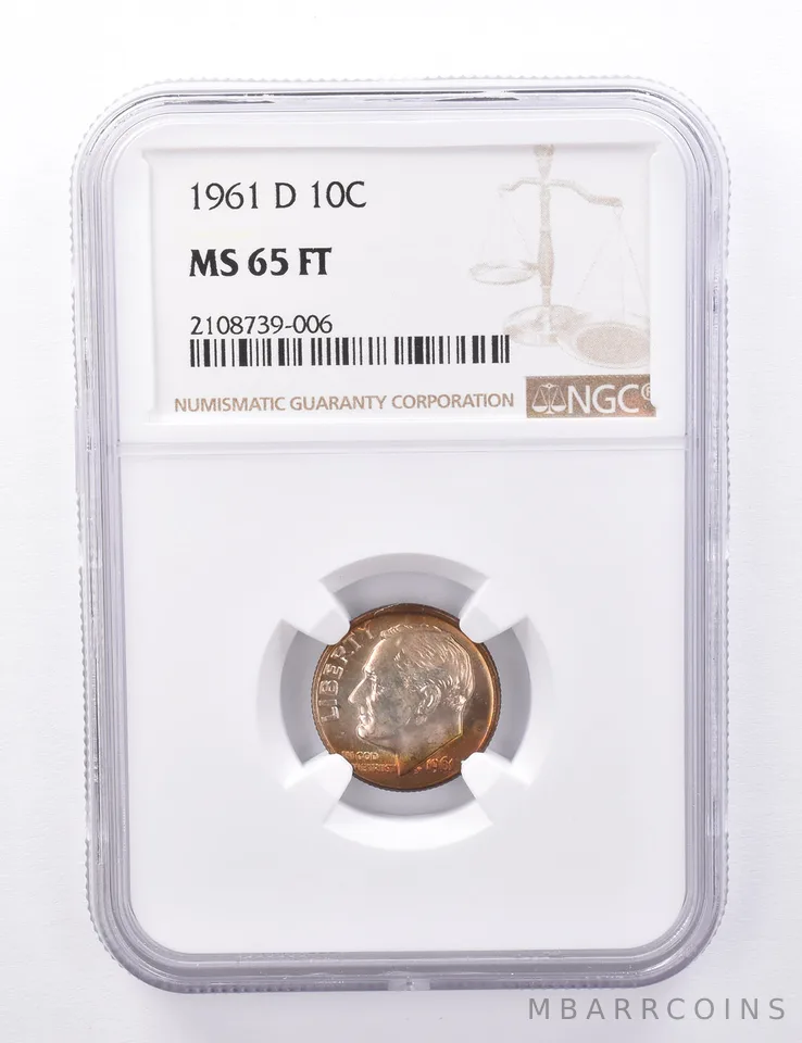 MS65 FT 1961-D Roosevelt Dime - Graded NGC Toned *4345
