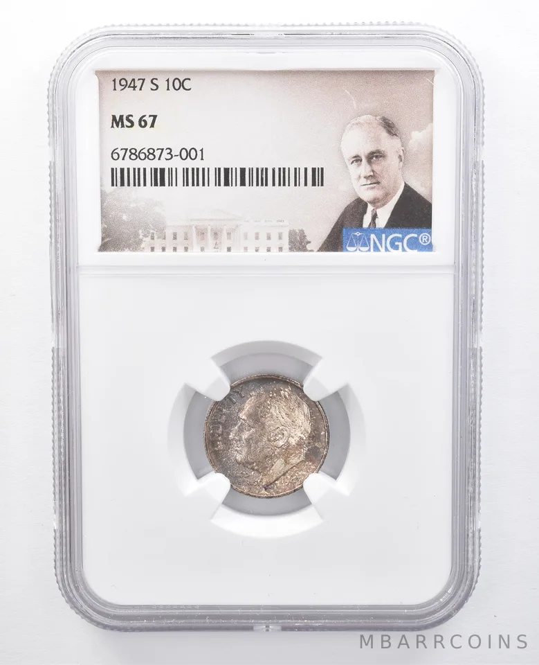 1947-S Roosevelt Dime MS67 NGC Beautiful Blue Tone *7658