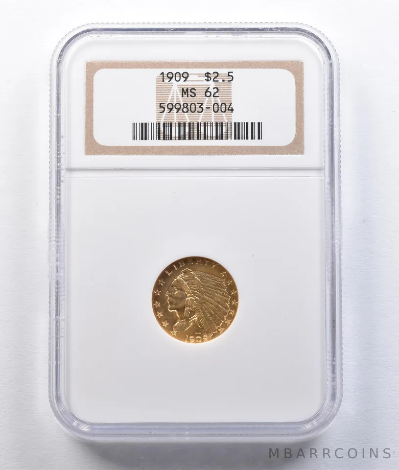 1909 $2.50 Indian Head Gold Quarter Eagle MS62 NGC *2915