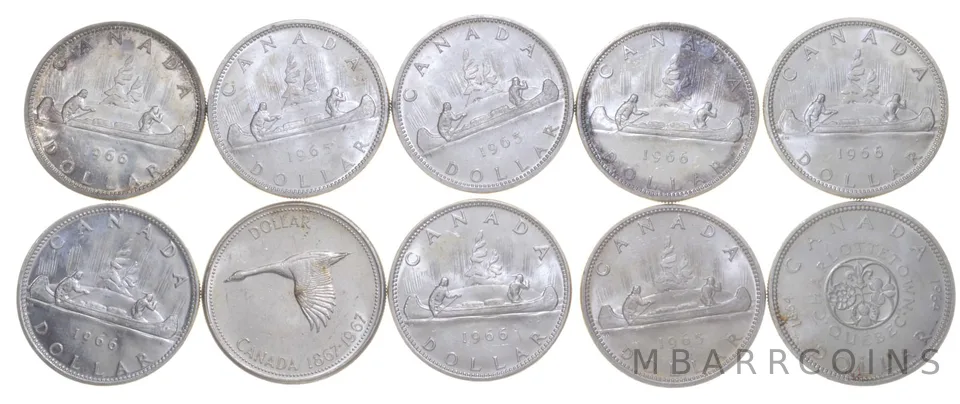 (10) Canada Our Choice 80% Silver Dollar Unc Lot, 1961-1967