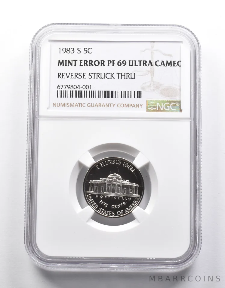 Mint Error PF69 UCAM 1983-S Jefferson Nickel REV Struck Thru NGC a2579