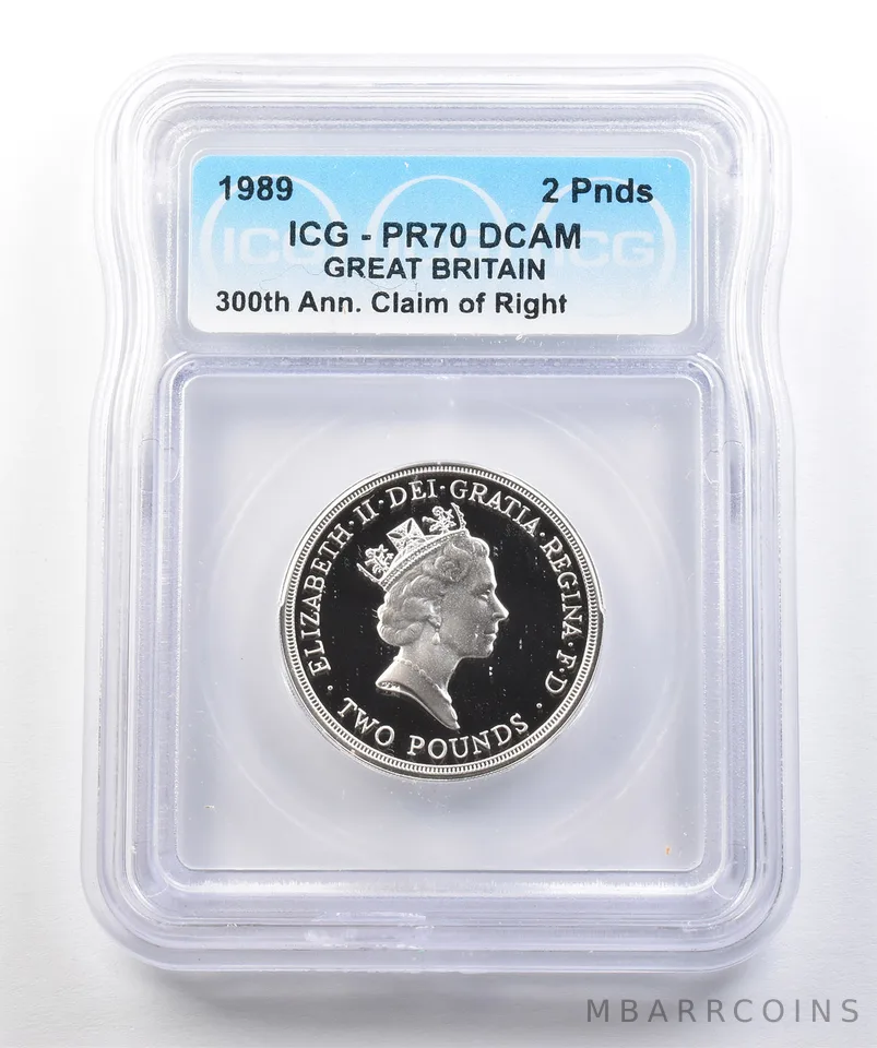 1989 Great Britain 2 Pounds 300th Anniversary Claim Of Right PR70 DCAM ICG *0447