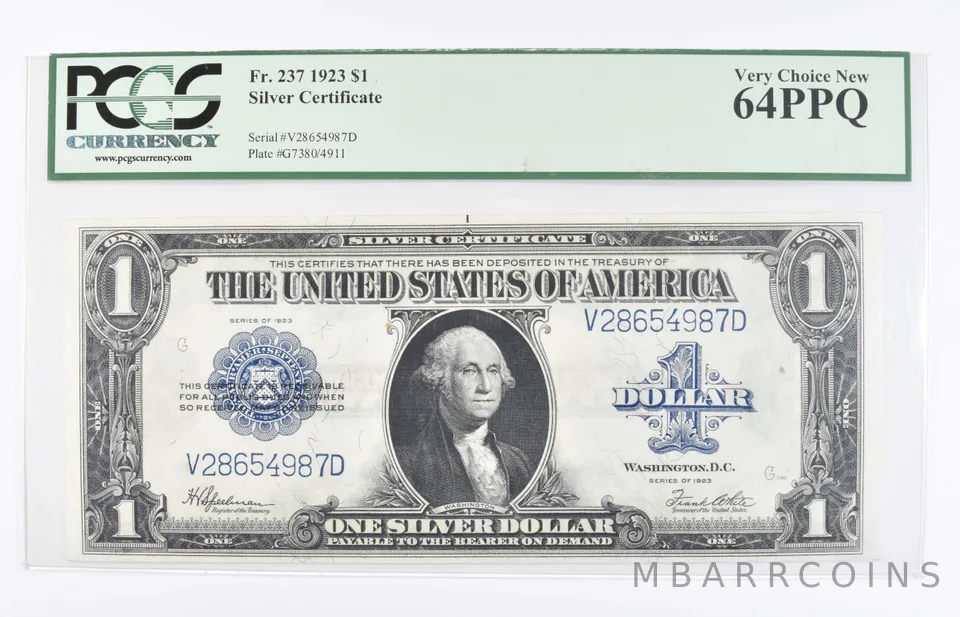 1923 $1 US Silver Certificate FR#237 Graded PCGS 64 PPQ Very Choice New *8073