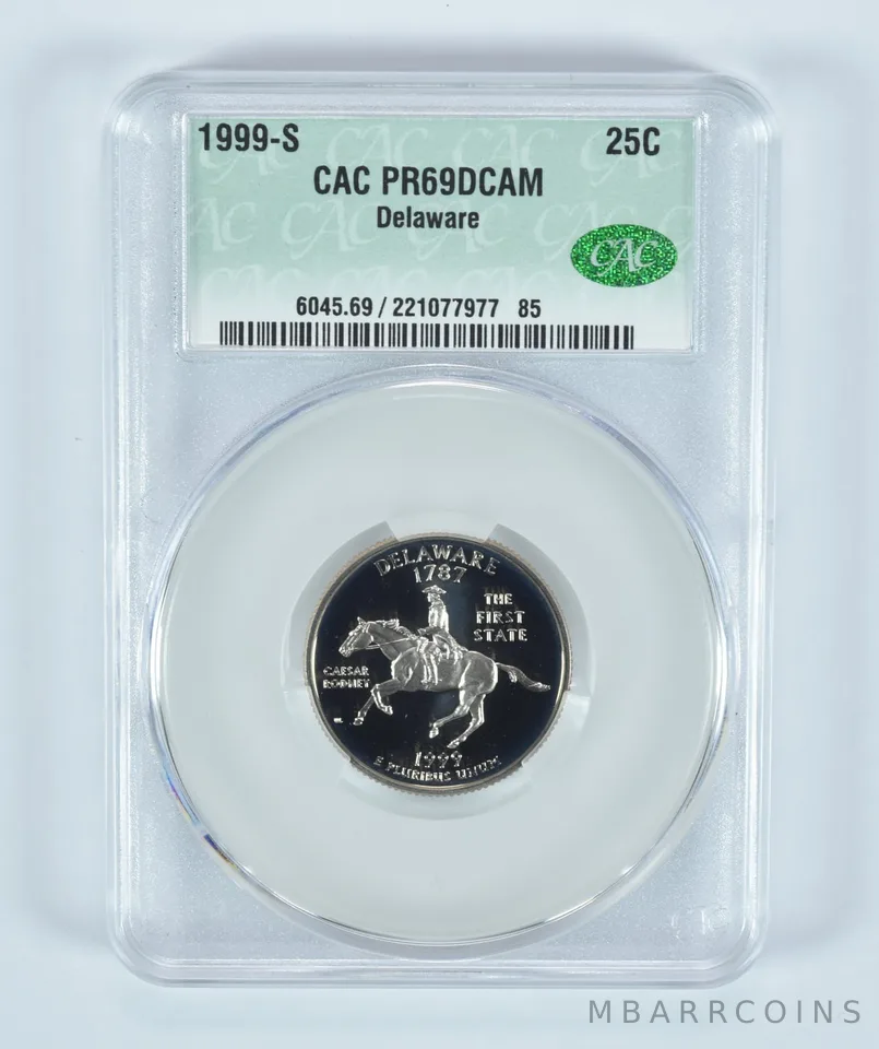 1999-S Washington State Quarter Delaware PR69 DCAM CAC CACg