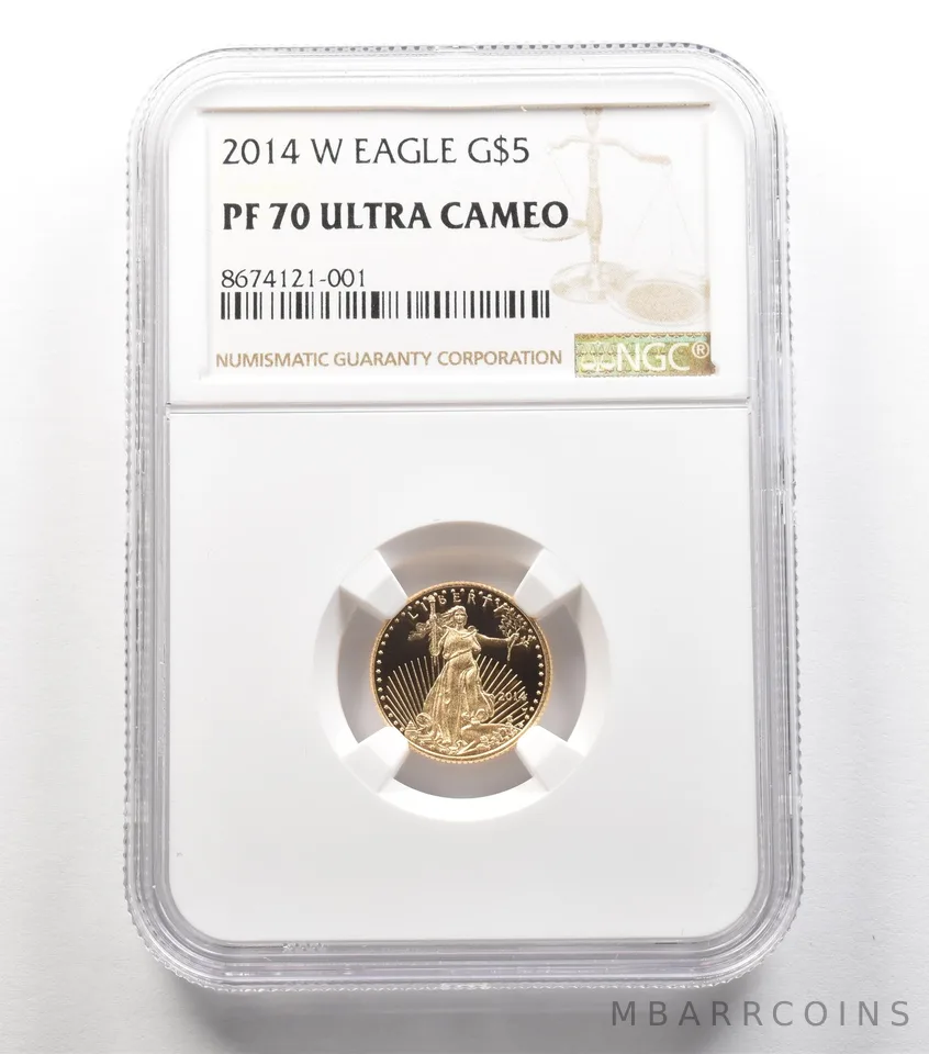 2014-W $5 American Gold Eagle 1/10 Oz Gold PF70 UCAM NGC
