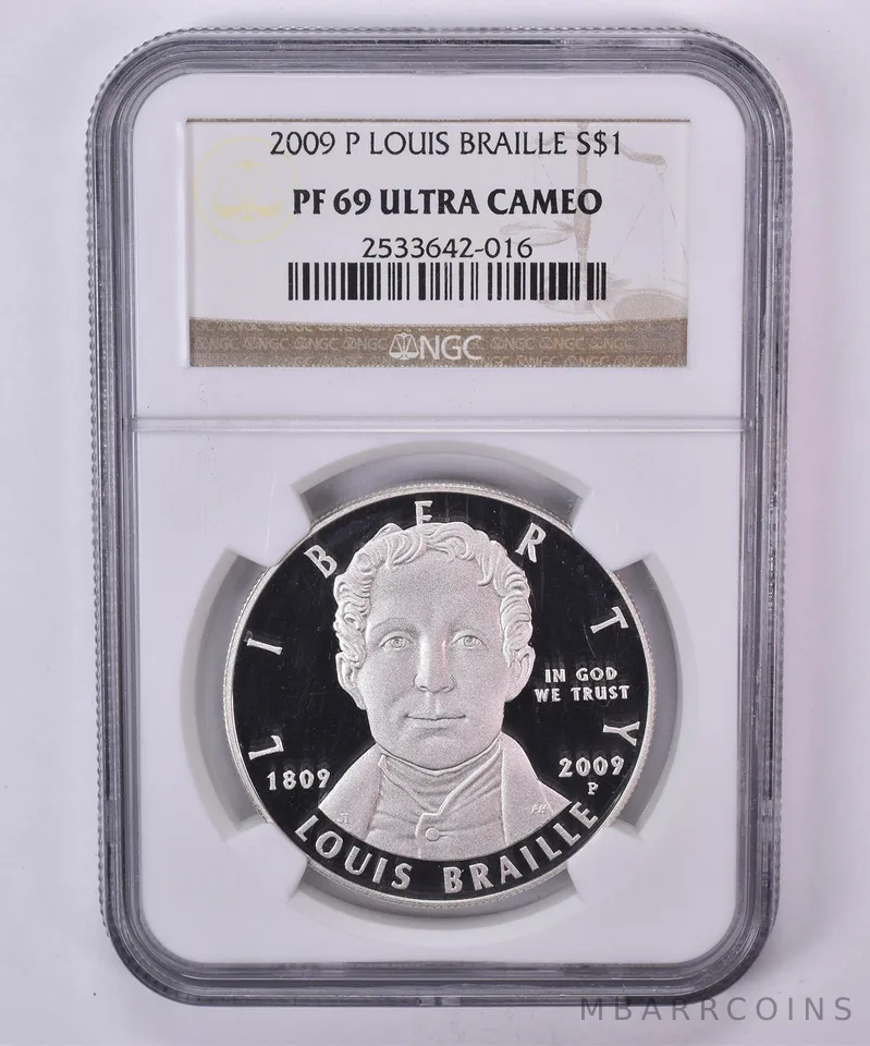 2009-P Louis Braille Commemorative Silver Dollar PF69 UCAM NGC