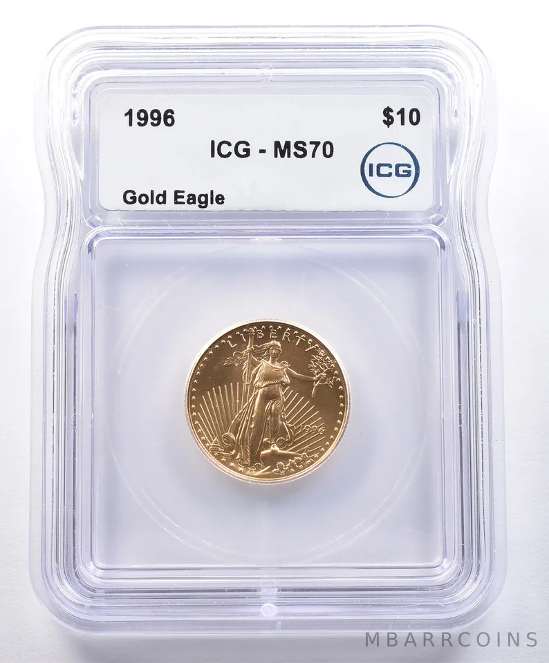 1996 $10 American Gold Eagle 1/4 Oz Gold MS70 ICG