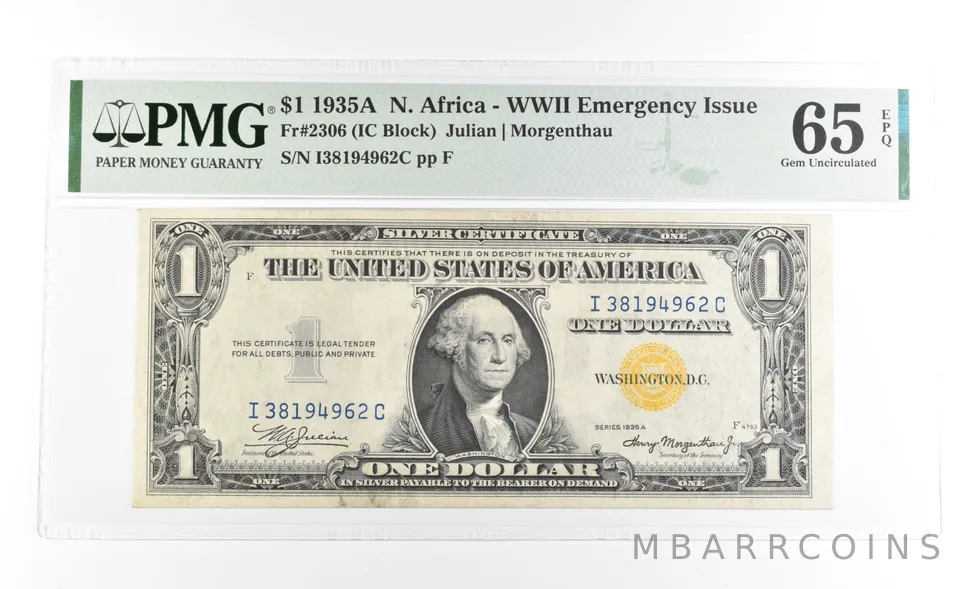 PMG 65 Unc EPQ 1935 A $1 North Africa WWII Emergency Issue Fr#2306 a1109