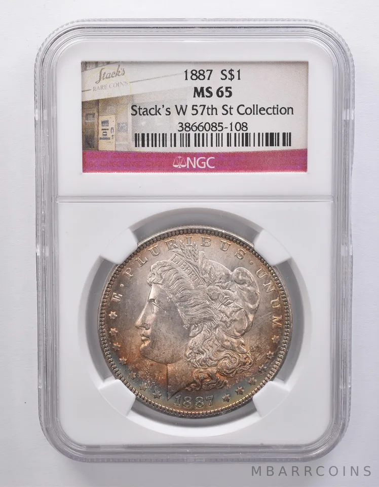 1887 Morgan Silver $1 Stack's W 57th St MS65 NGC Toned *7183