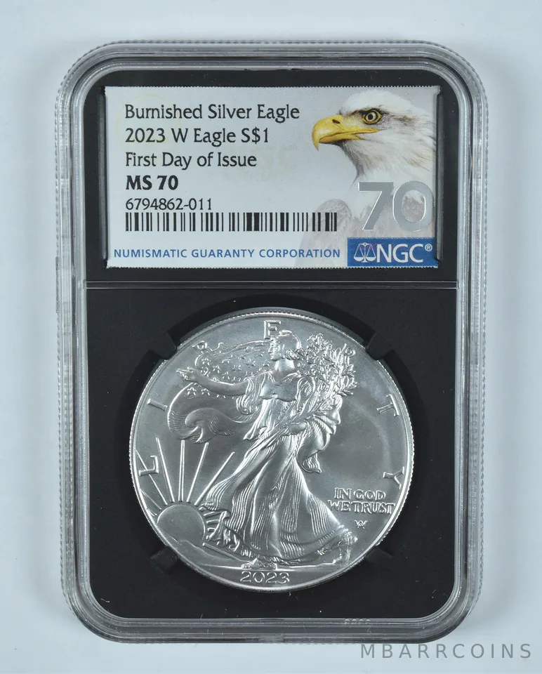 2023-W Burnished Silver Eagle FDOI MS70 NGC Black Holder