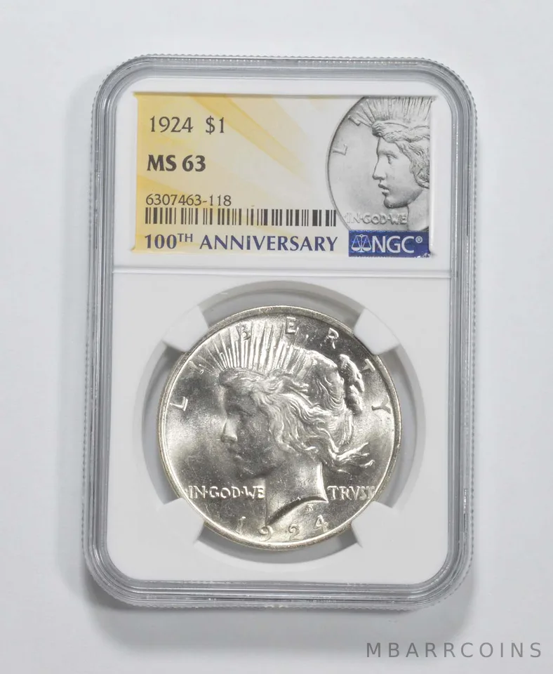 1924 Peace Silver Dollar MS63 NGC 100th Anniv 2021 Special Label