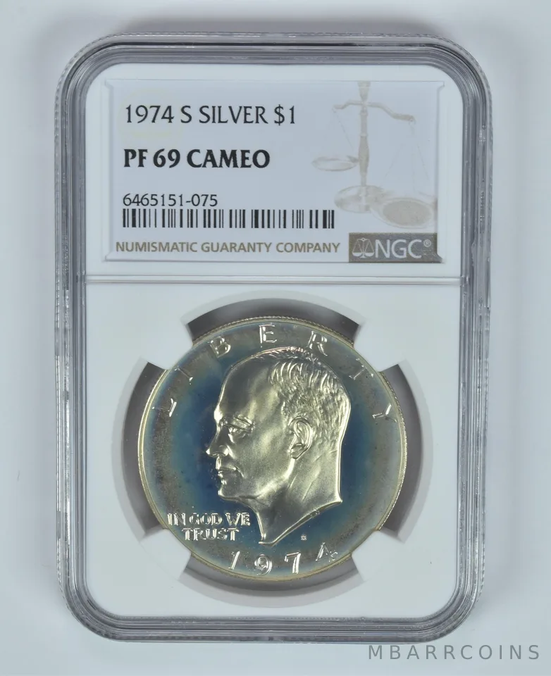 PF69 CAM 1974-S Eisenhower Silver Dollar NGC RAINBOW TONED *5170