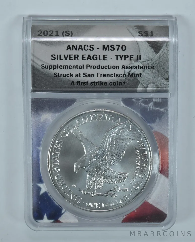 2021-(S) American Silver Eagle Type 2 First Strike MS70 ANACS