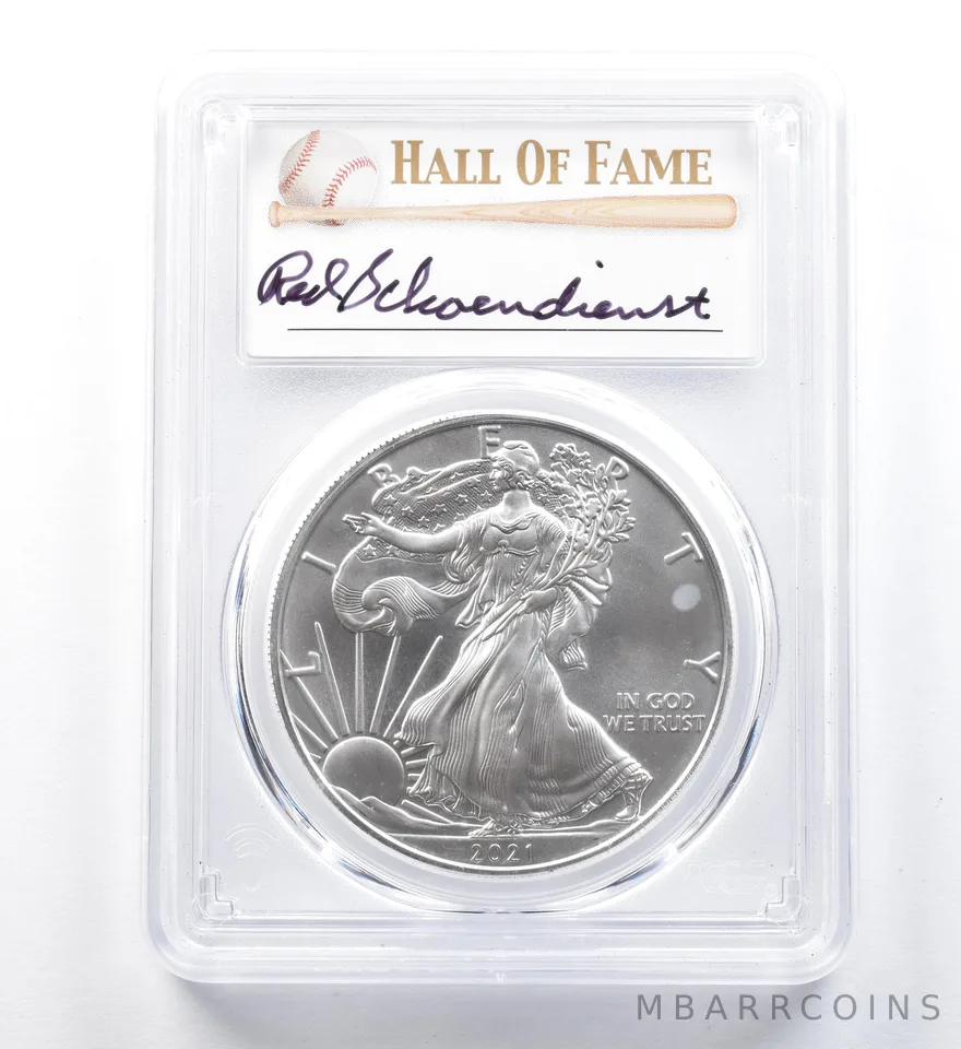 2021(S) American Silver Eagle T1 Schoendienst Emergency FDOI MS70 PCGS *1279