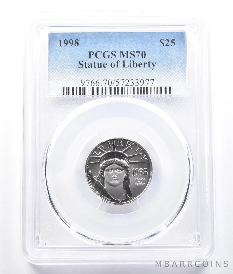 1998 $25 American Platinum Eagle 1/4 Oz Platinum MS70 PCGS a2662