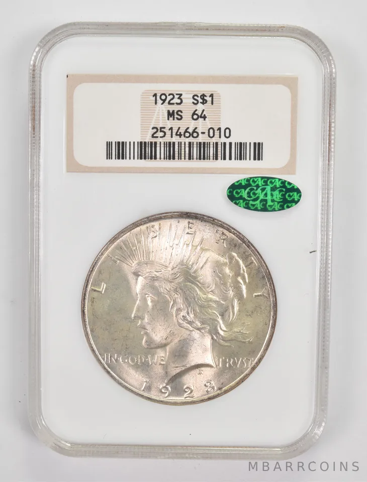 MS64 1923 Peace Silver Dollar CAC NGC a0044
