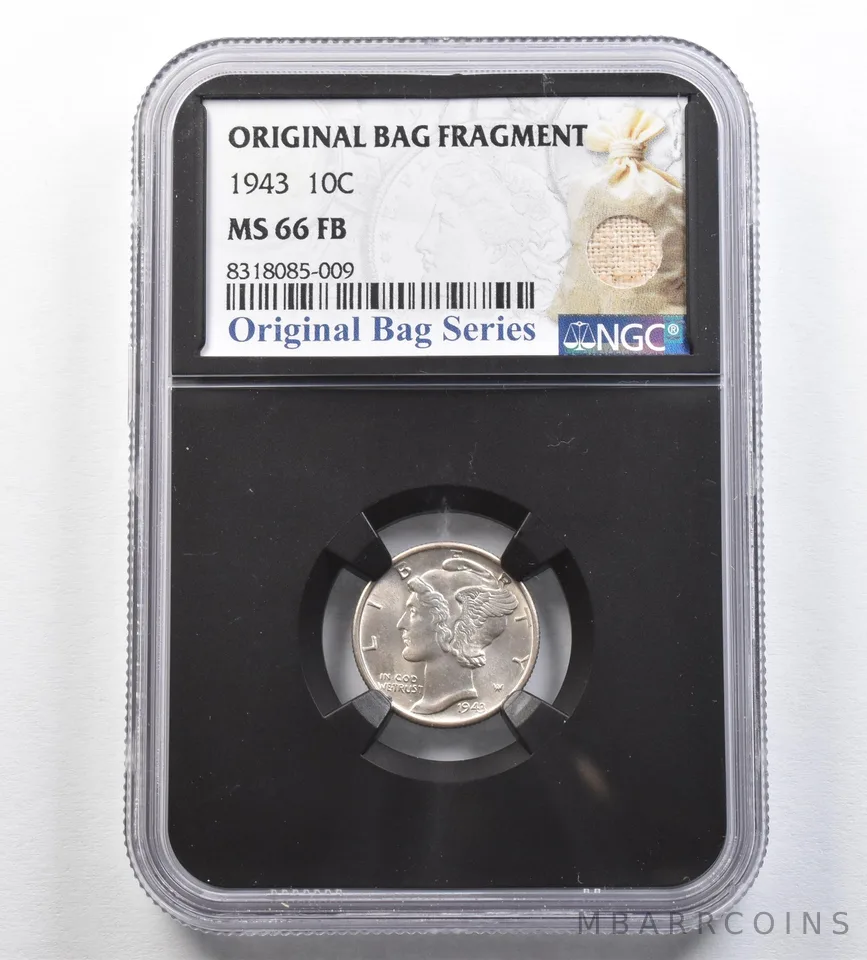 1943 Mercury Dime Original Bag Fragment MS66 FB NGC *0419