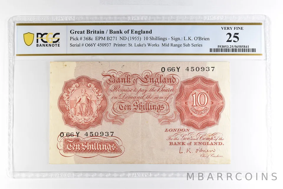 (1955) Great Britain 10 Shillings Pick #368c Very Fine 25 PCGS *5014