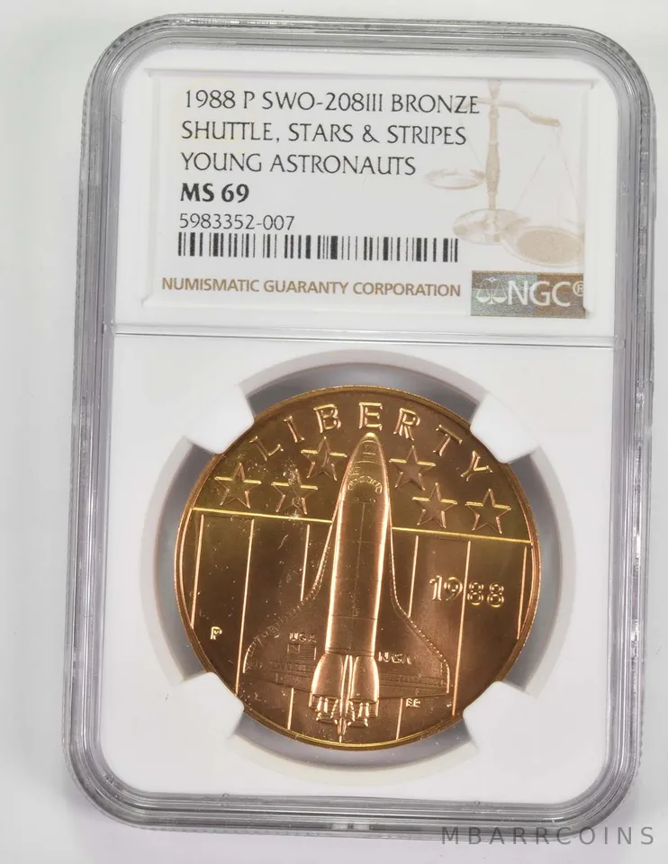 MS69 1988P Young Astronauts Bronze Medal Shuttle, Stars, & Stripes - NGC a9684