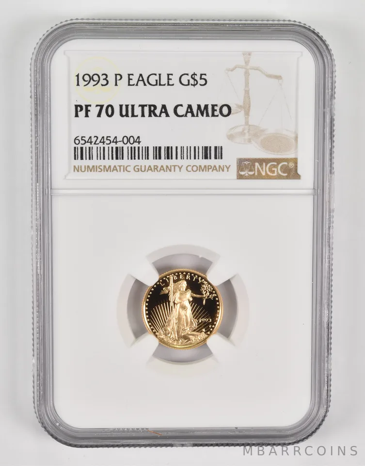 1993-P $5 American Gold Eagle 1/10 Oz Gold PF70 UCAM NGC