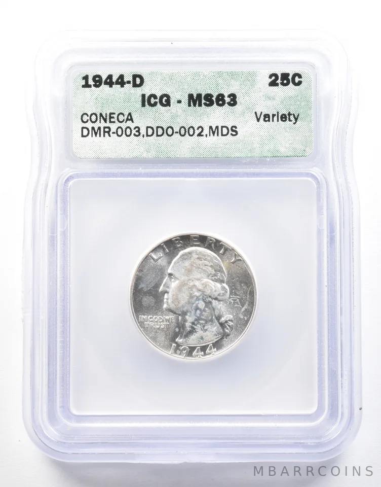 1944-D Washington Quarter Coneca Variety DMR-003 DDO-002 MDS MS63 ICG *2110