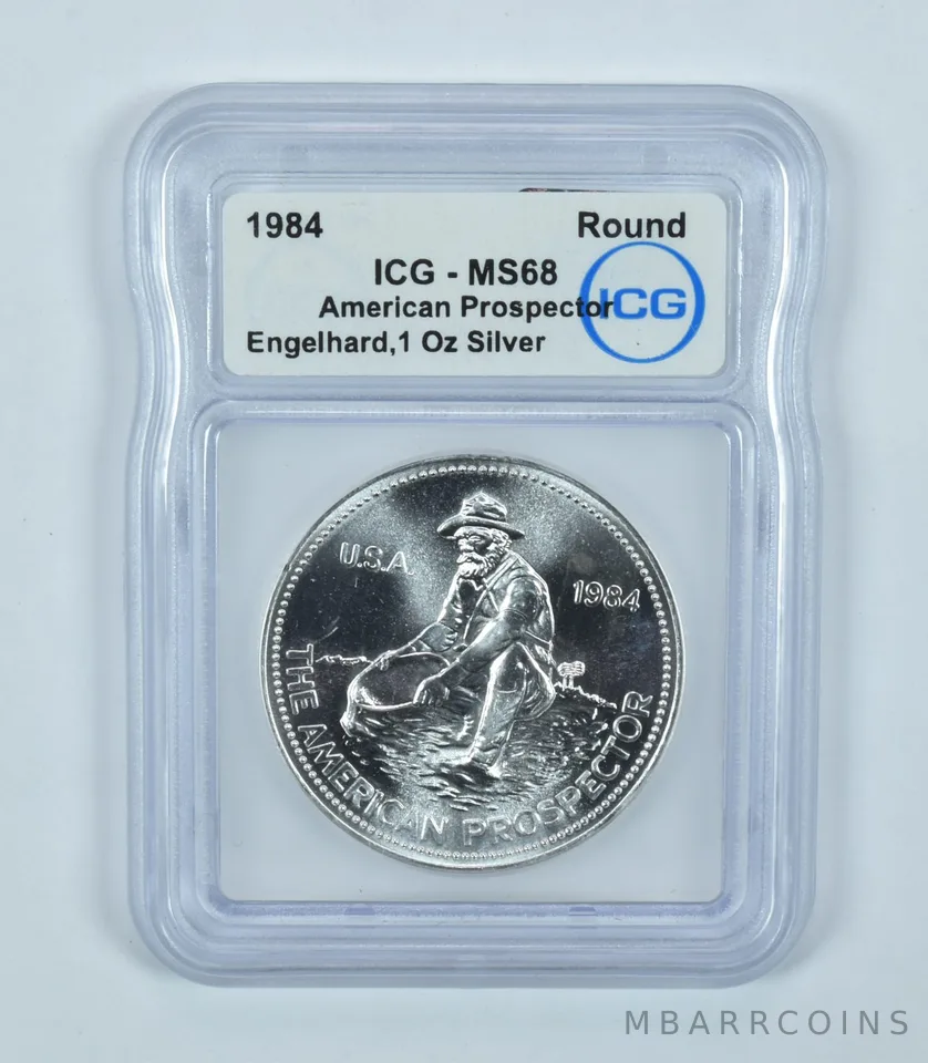 1984 Engelhard American Prospector 1 Troy Oz Silver Round MS68 ICG