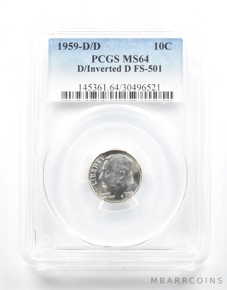 1959-D/D Roosevelt Dime D/Inverted D FS-501 MS64 PCGS *2158