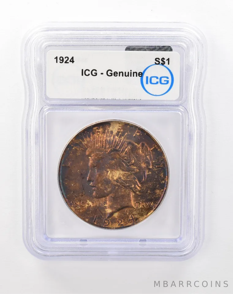 1924 Peace Silver Dollar Genuine ICG Beautiful Tone *1047