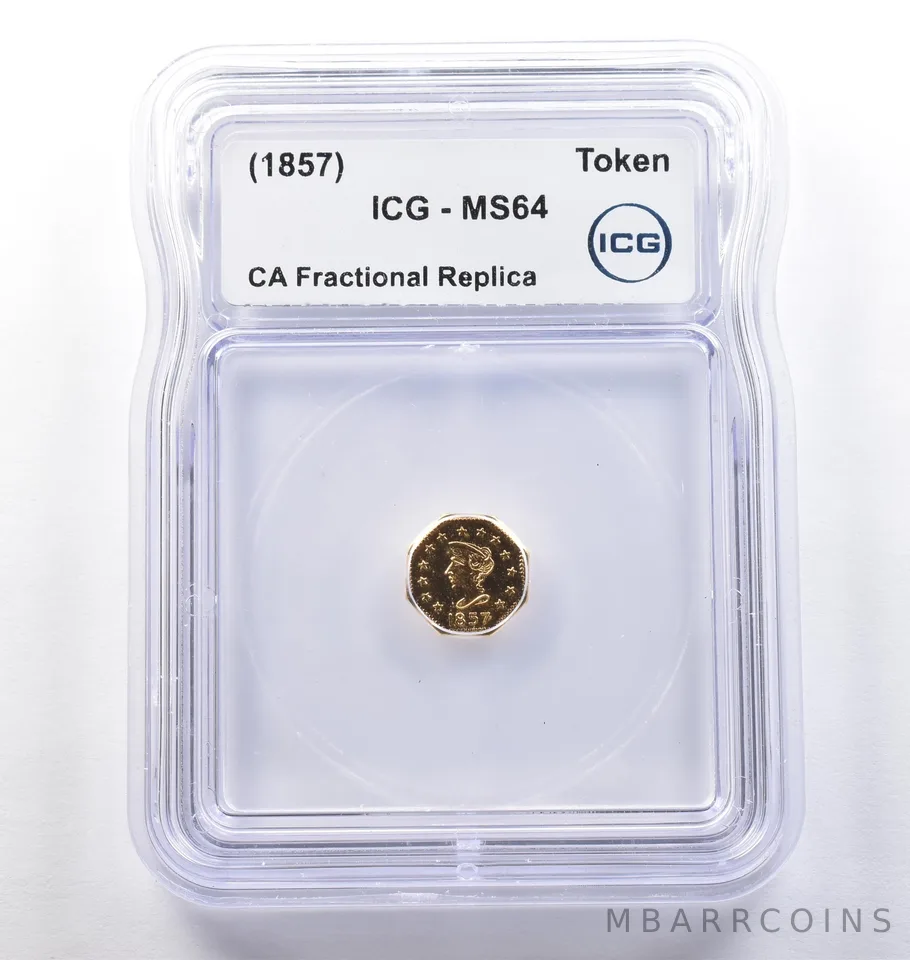 (1857) CA Fractional Gold Style Token Liberty Head 1/2 Dollar MS64 ICG *3813
