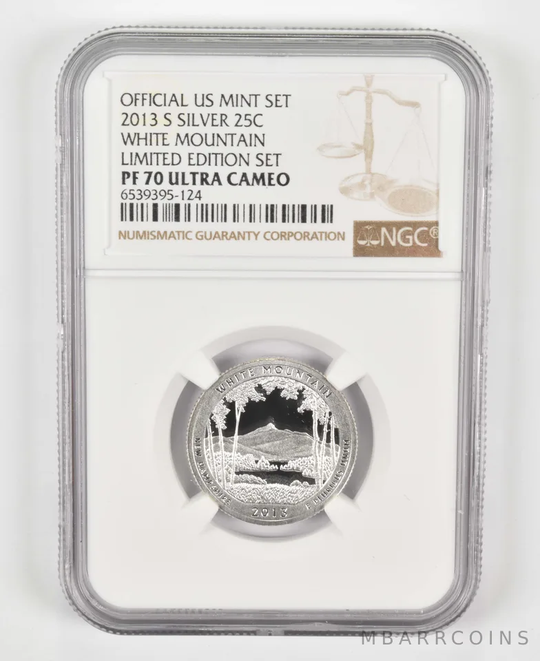 2013-S PF70 White Mountain Silver Quarter US Mint Limited Edition Set NGC