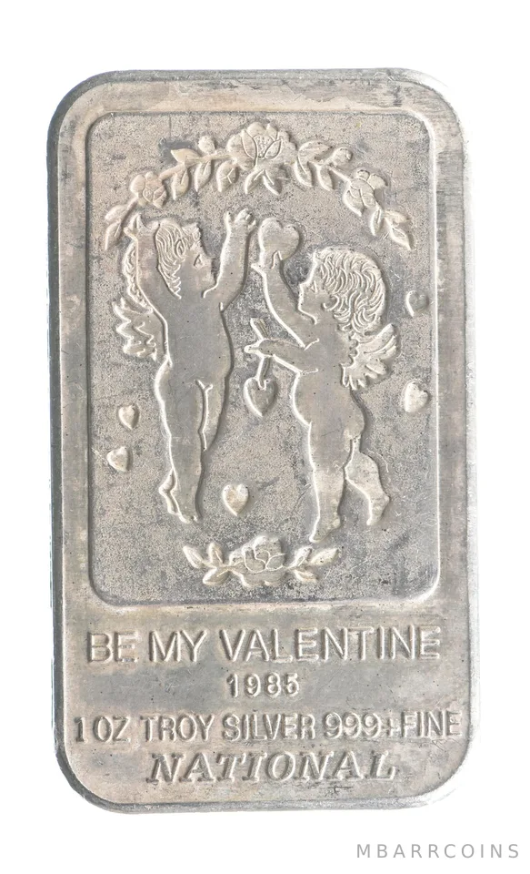 1985 1 Troy Oz Silver Bar Be My Valentine National Canada *4217
