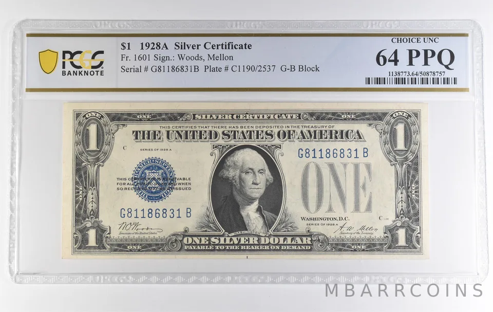 1928 A $1 Silver Certificate Fr#1601 Choice Unc 64 PPQ PCGS *3875