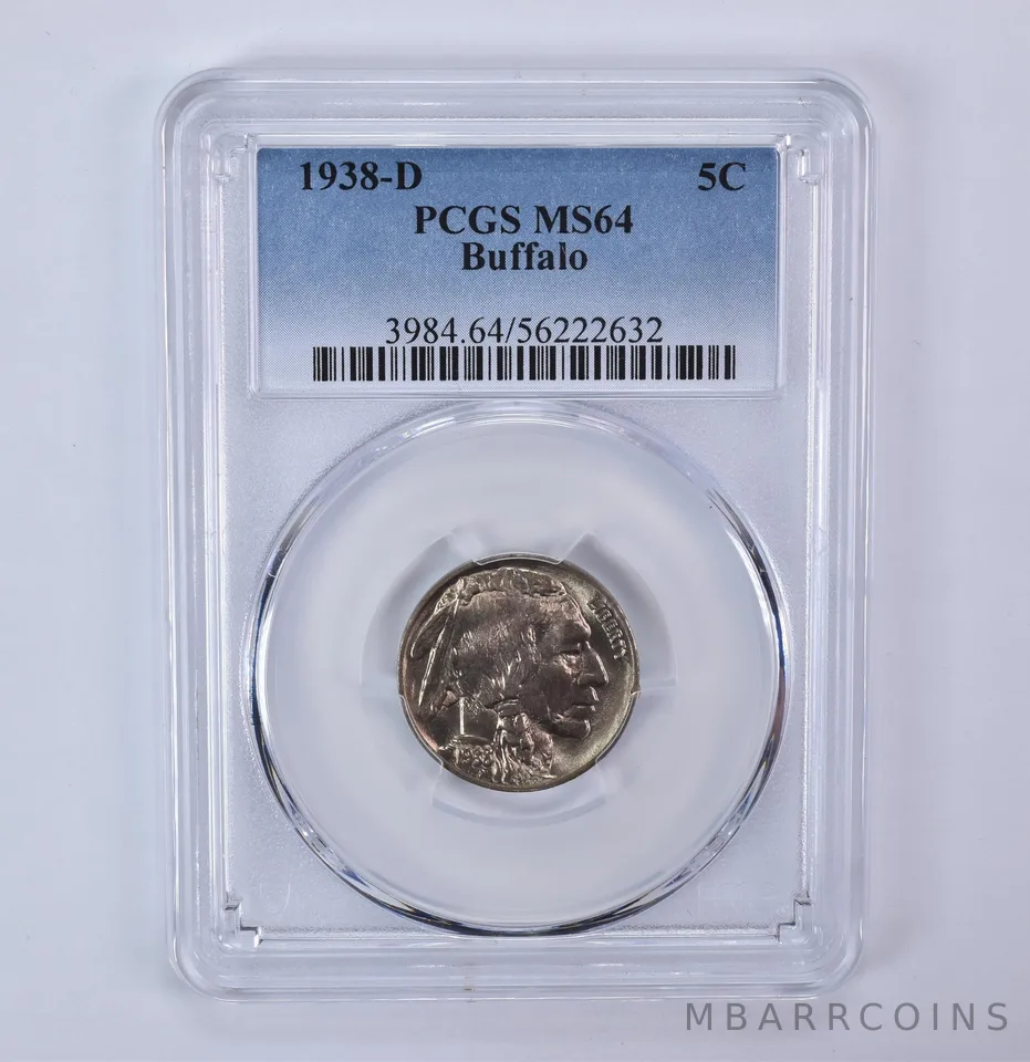 1938-D Indian Head Buffalo Nickel MS64 PCGS Blue Label