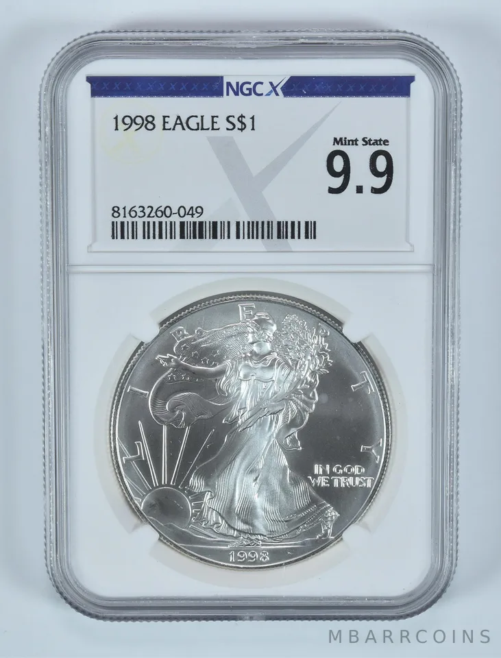 1998 American Silver Eagle Mint State 9.9 NGC X NGCX