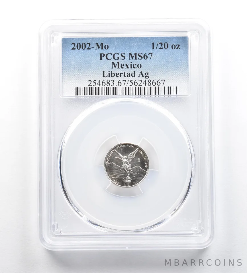 2002 Mo Mexico 1/20 Onza Silver Libertad MS67 PCGS *5284