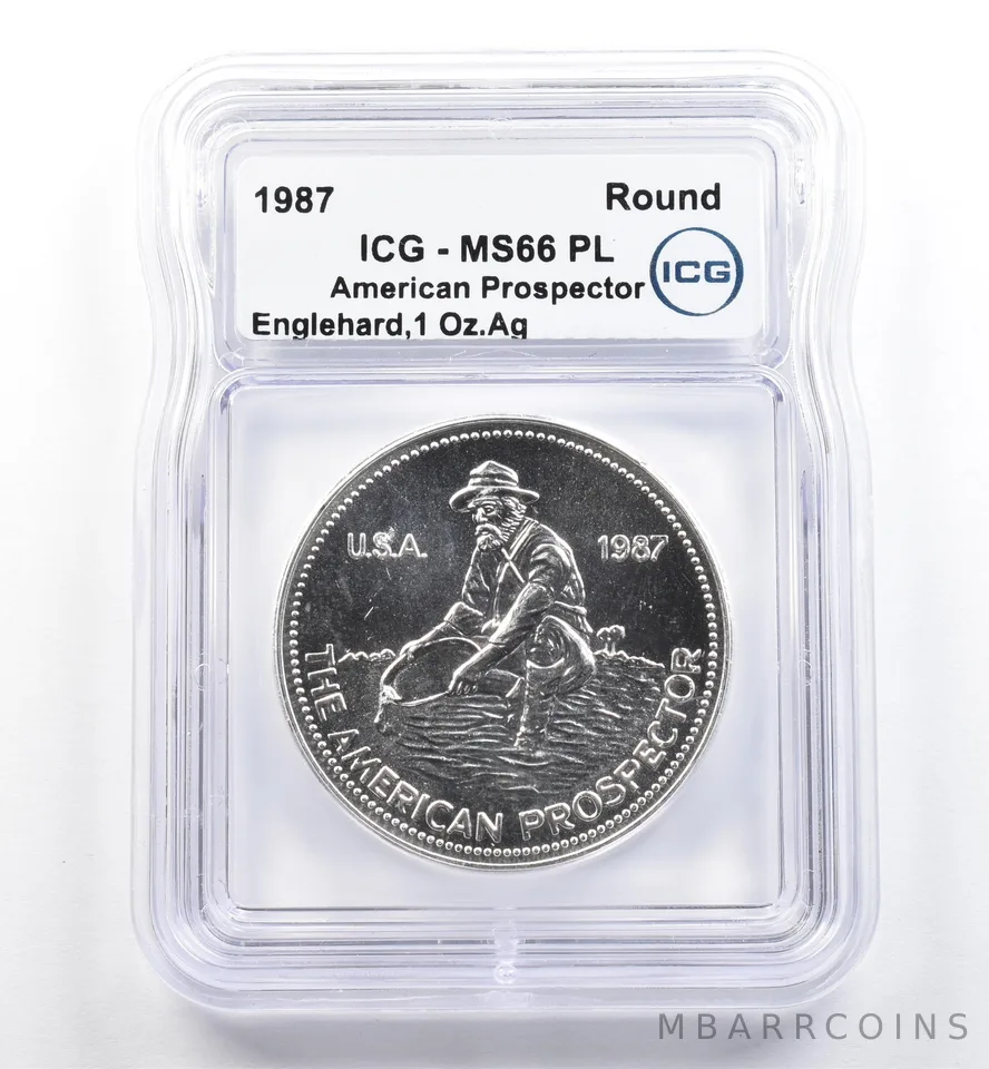 1987 Engelhard Prospector 1 Oz Silver Round MS66 PL ICG *0160
