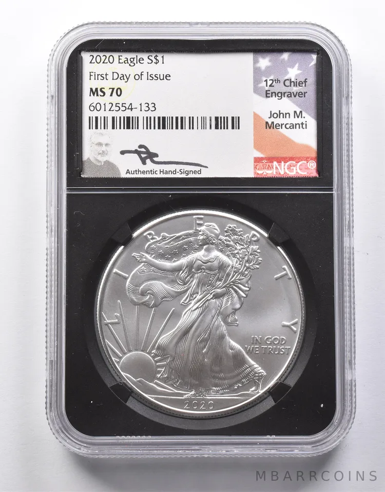 MS70 2020 American Silver Eagle FDOI Mercanti Signed NGC *8685