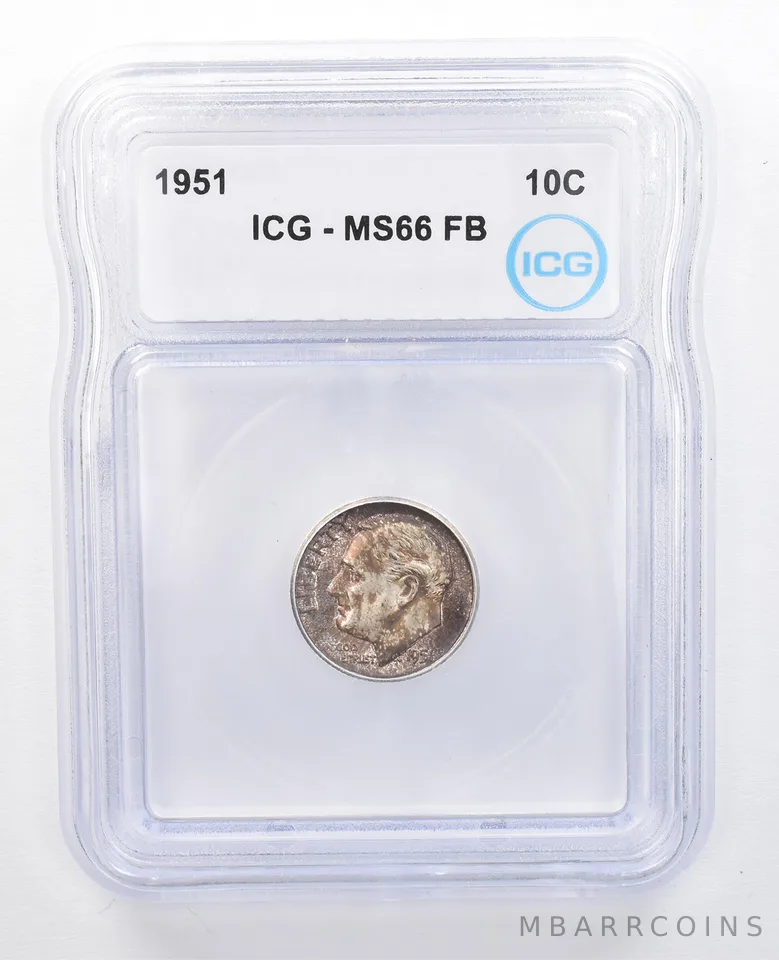 1951 Roosevelt Dime MS66 FB ICG Beautiful Tone *7612