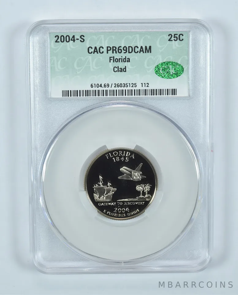 2004-S Washington State Quarter Florida CLAD PR69 DCAM CAC CACg