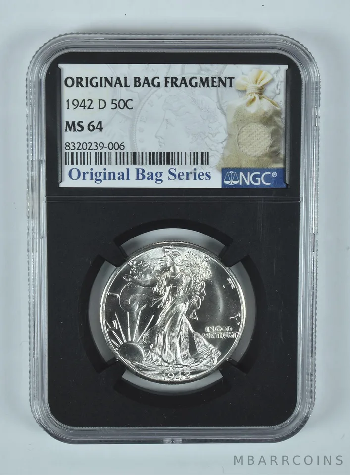 1942-D Walking Liberty Half Dollar Original Bag Fragment MS64 NGC