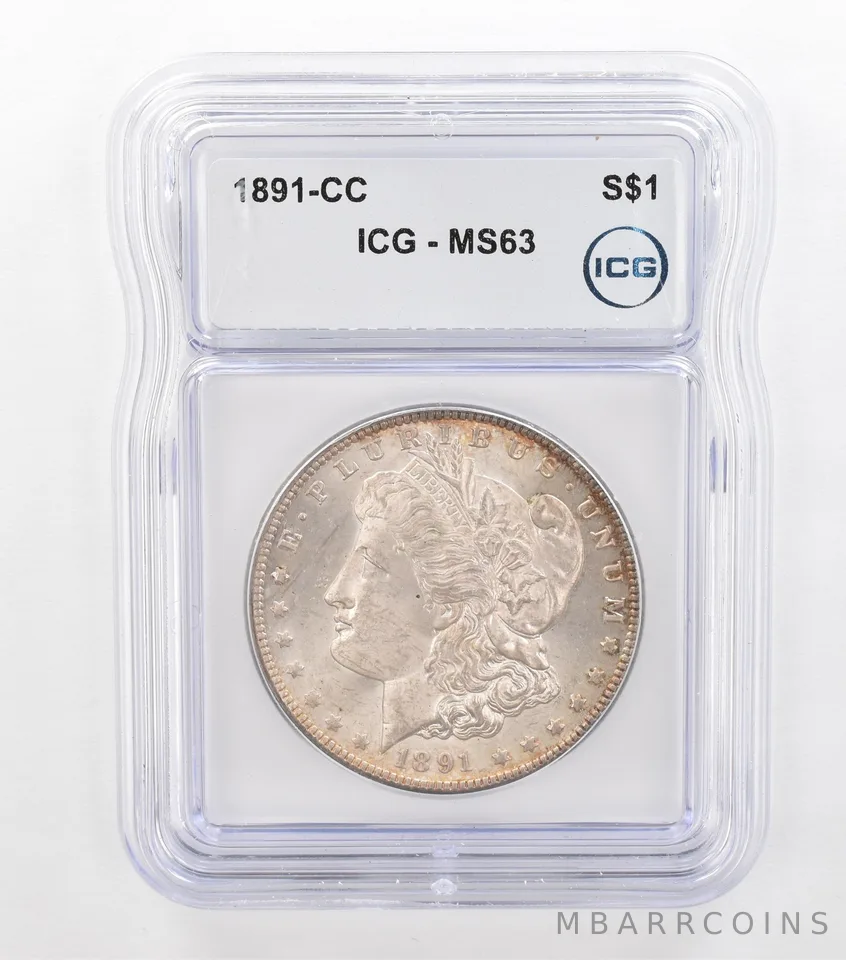 1891-CC Morgan Silver Dollar MS63 ICG Beautiful Tone Reverse *3659