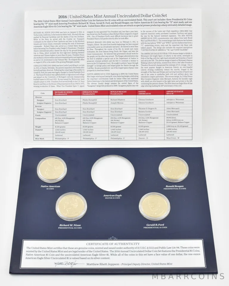 2016 Presidential & Sacagawea US Mint Annual Dollar Set NO ASE (4 coins)