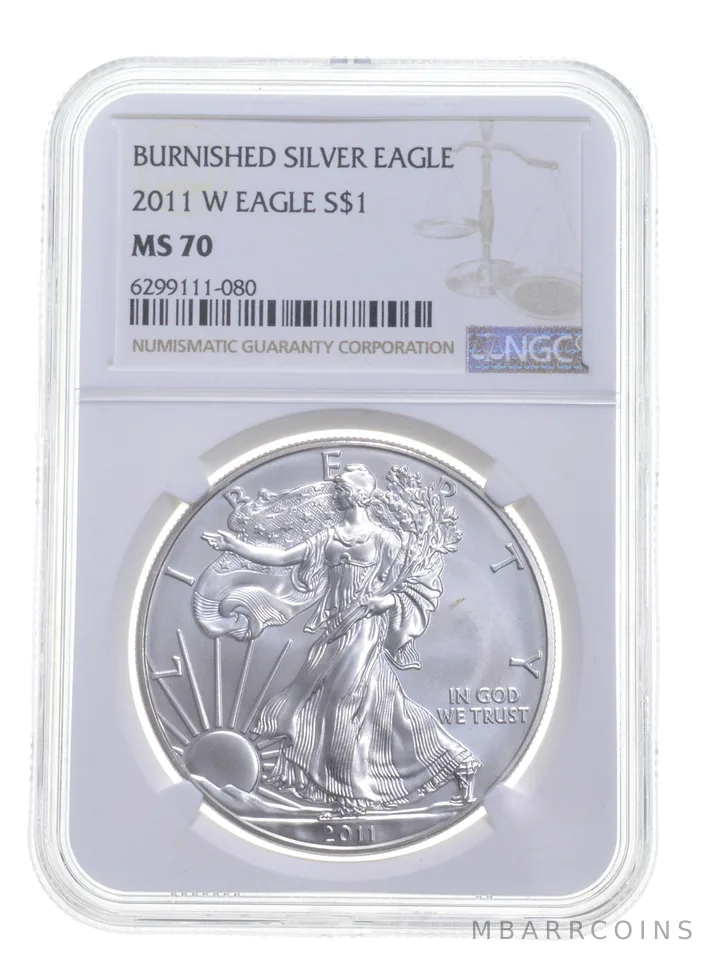 2011-W BURNISHED SILVER EAGLE MS70 NGC CLASSIC BROWN LABEL