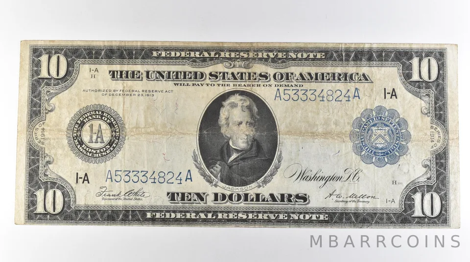 1914 $10 Boston MA FRN Large Note Blue Seal *3097