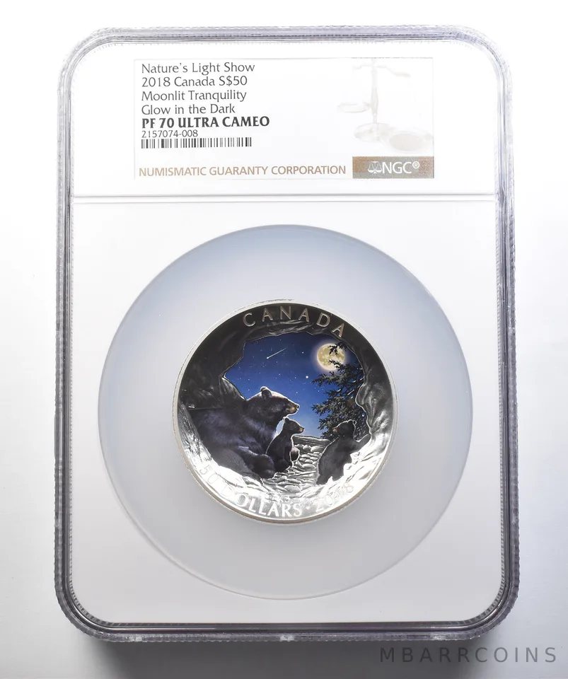 2018 Canada $50 Silver Nature Light Moonlit Tranquil GITD PF70 UCAM NGC *4424