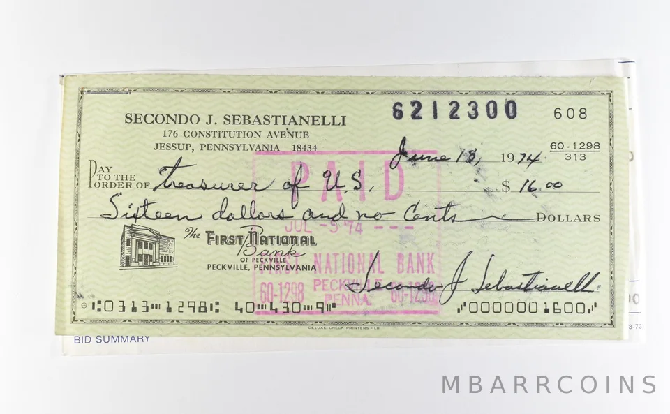 1974 $16 Check GSA Morgan Dollar CC Purchase Receipt *9797